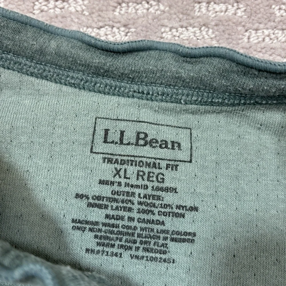L.L. Bean Shirt Mens XL Reg Henley Wool Blend Two Layer Green